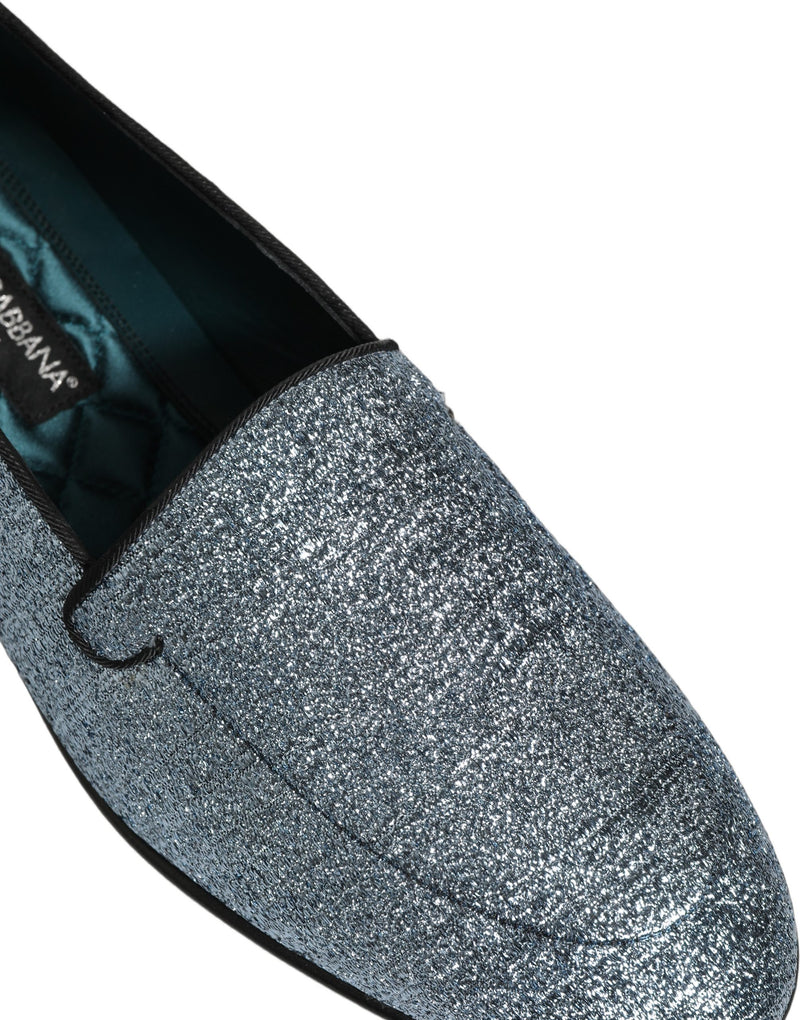 Dolce & Gabbana Blue Glitter Lurex DG Logo Dress Loafers