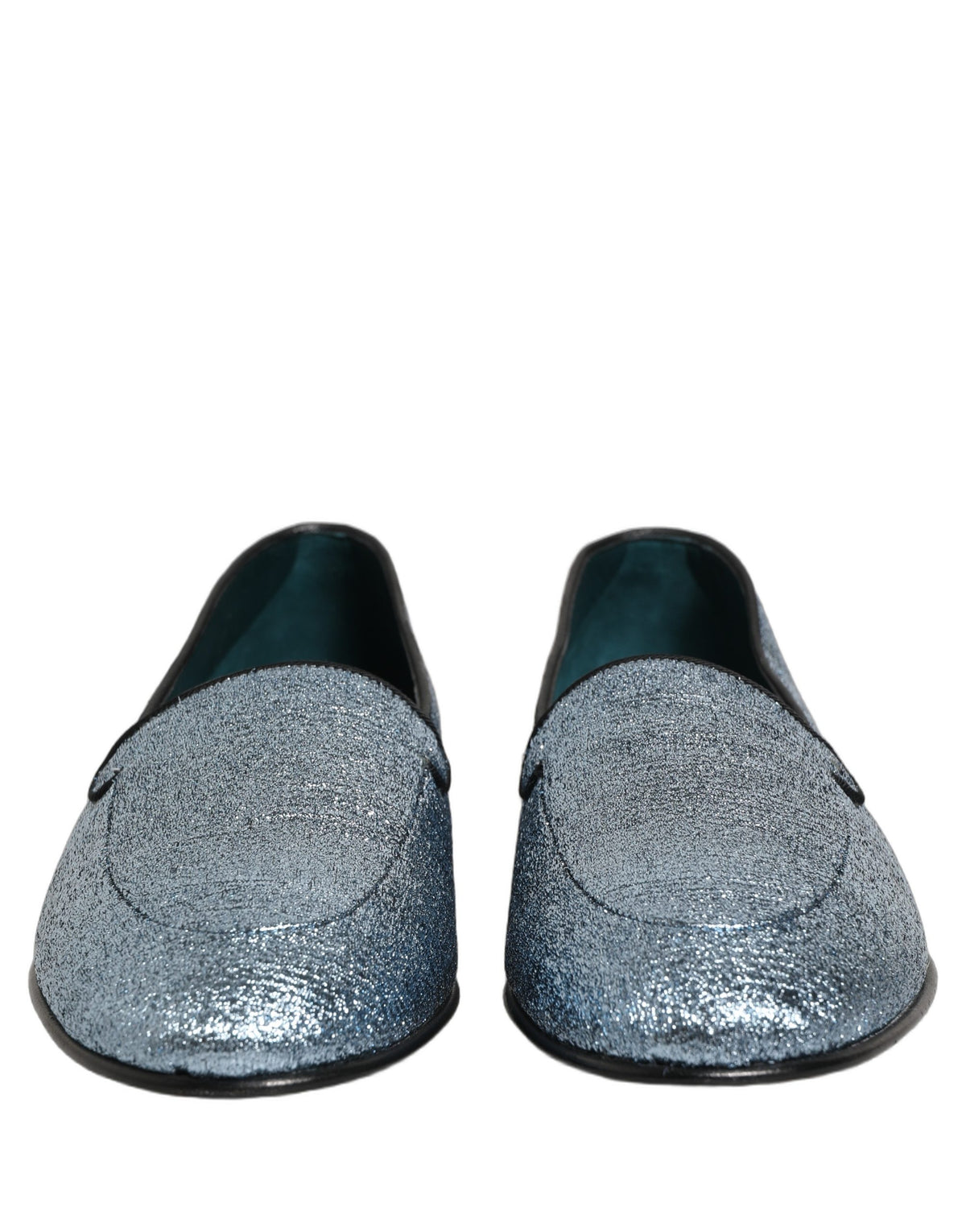 Dolce & Gabbana Blue Glitter Lurex DG Logo Loafers