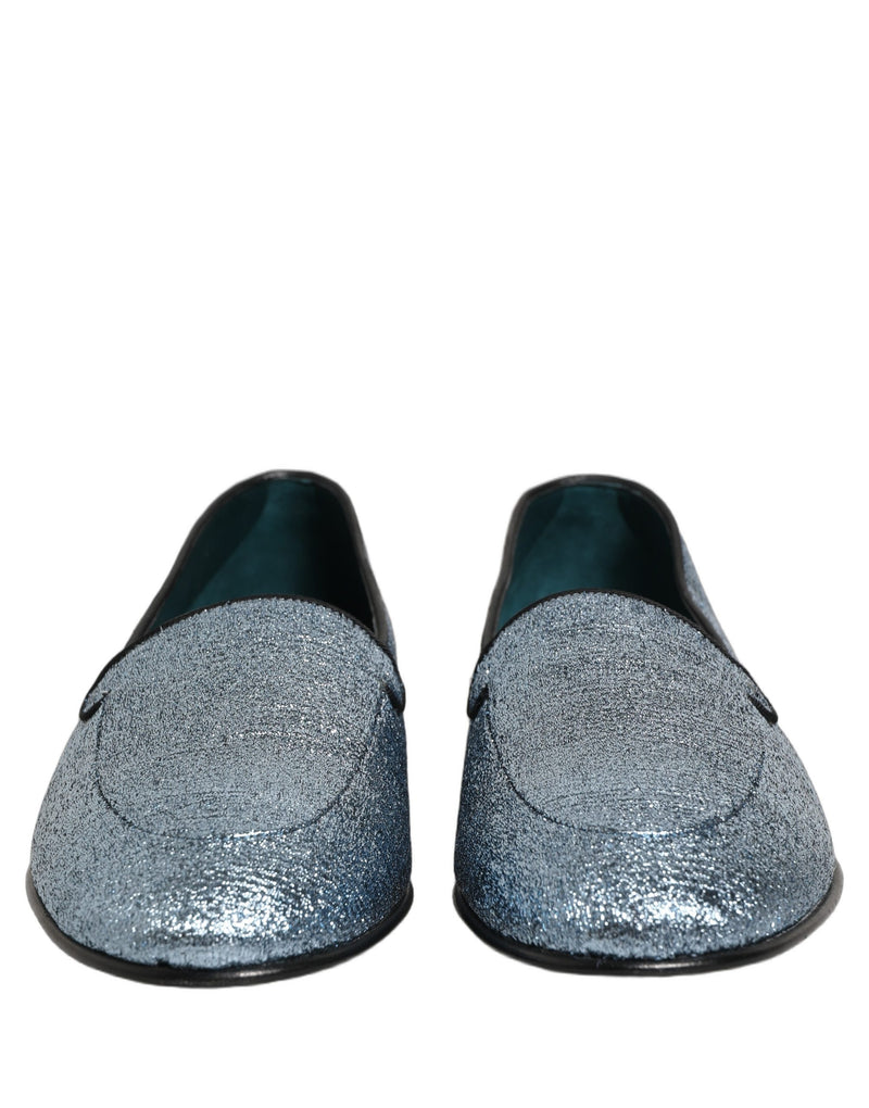 Dolce & Gabbana Blue Glitter Lurex DG Logo Dress Loafers
