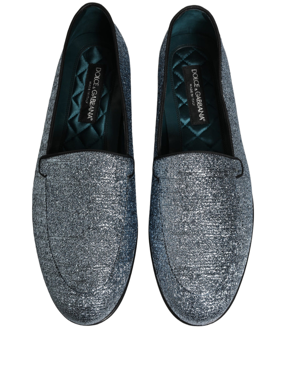 Dolce & Gabbana Blue Glitter Lurex DG Logo Loafers
