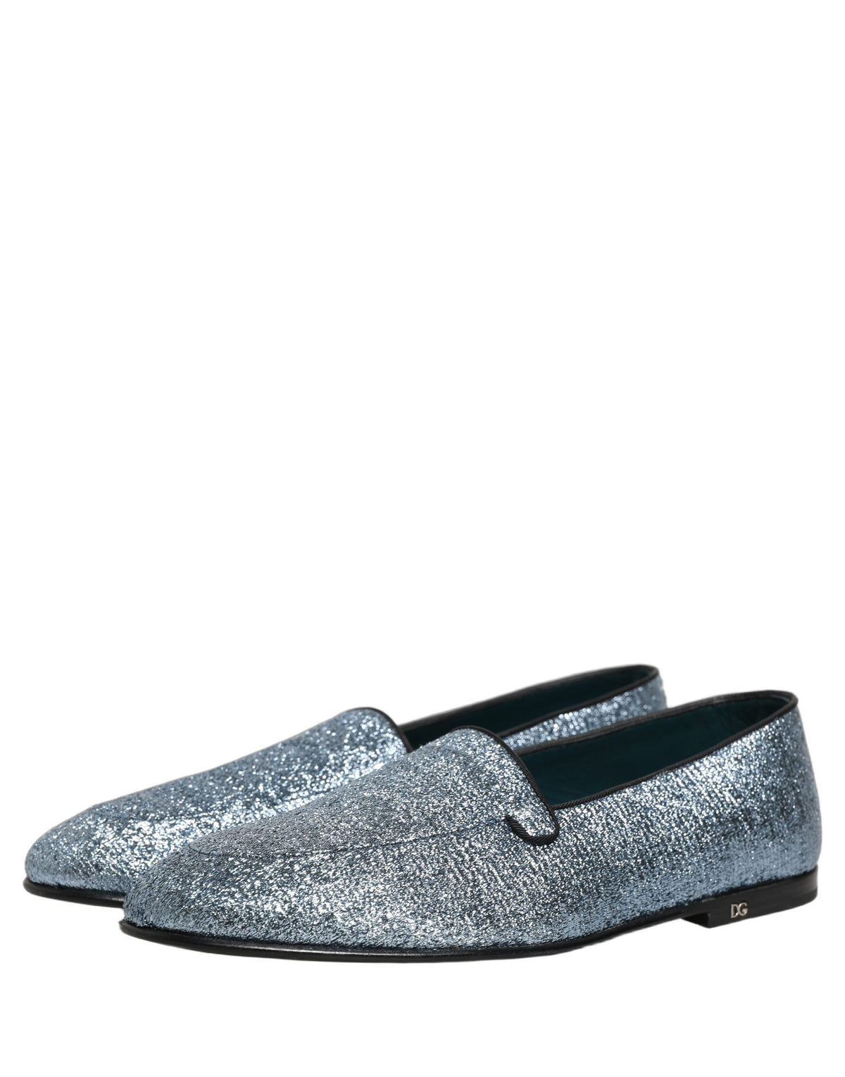 Dolce & Gabbana Blue Glitter Lurex DG Logo Loafers