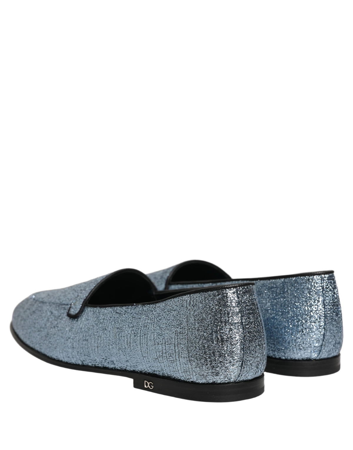 Dolce & Gabbana Blue Glitter Lurex DG Logo Loafers