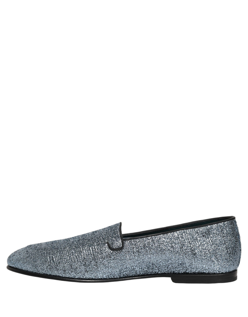Dolce & Gabbana Blue Glitter Lurex DG Logo Dress Loafers