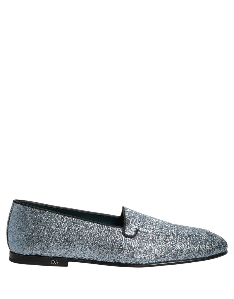 Dolce & Gabbana Blue Glitter Lurex DG Logo Dress Loafers