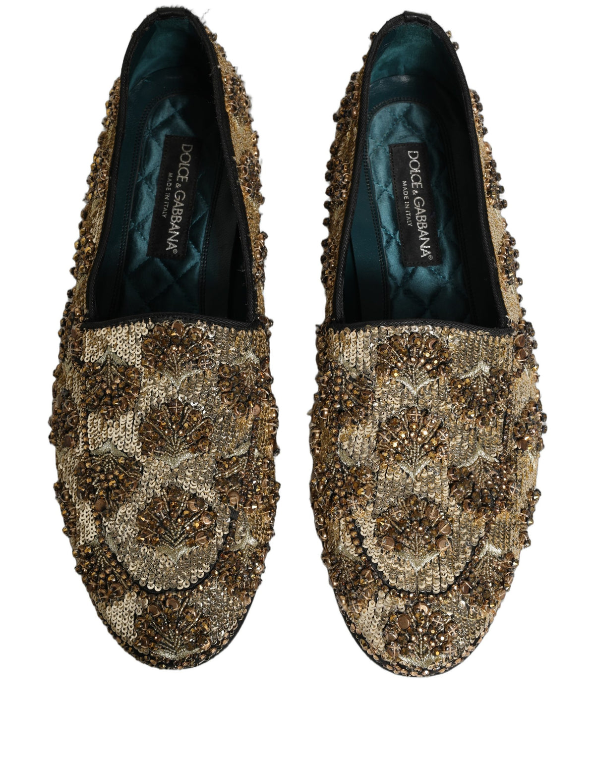 Dolce & Gabbana Gold Sequin Embellished Dress Loafers