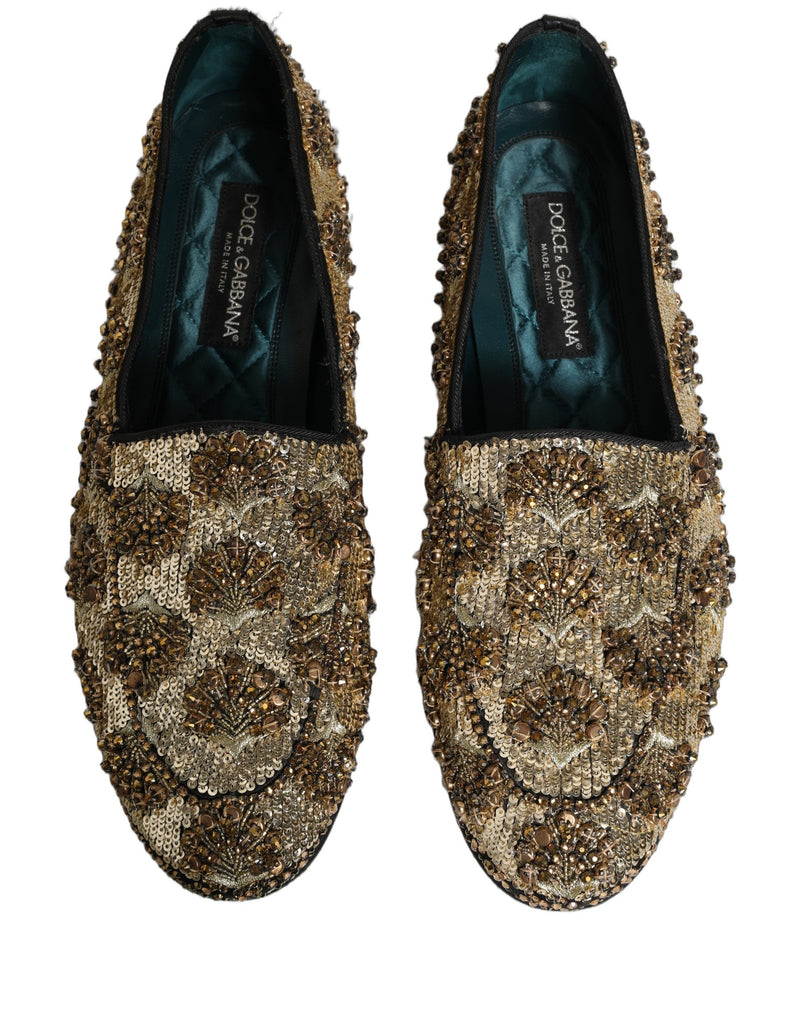 Dolce & Gabbana Gold Sequin Embellished Dress Loafers