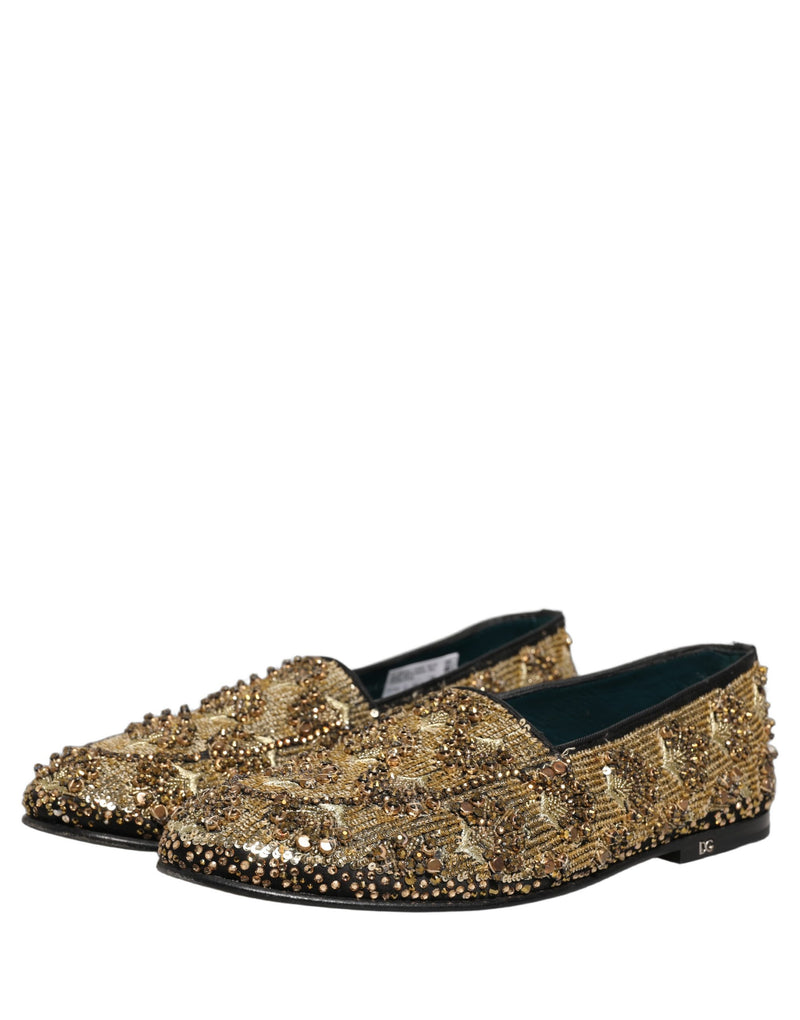 Dolce & Gabbana Gold Sequin Embellished Dress Loafers