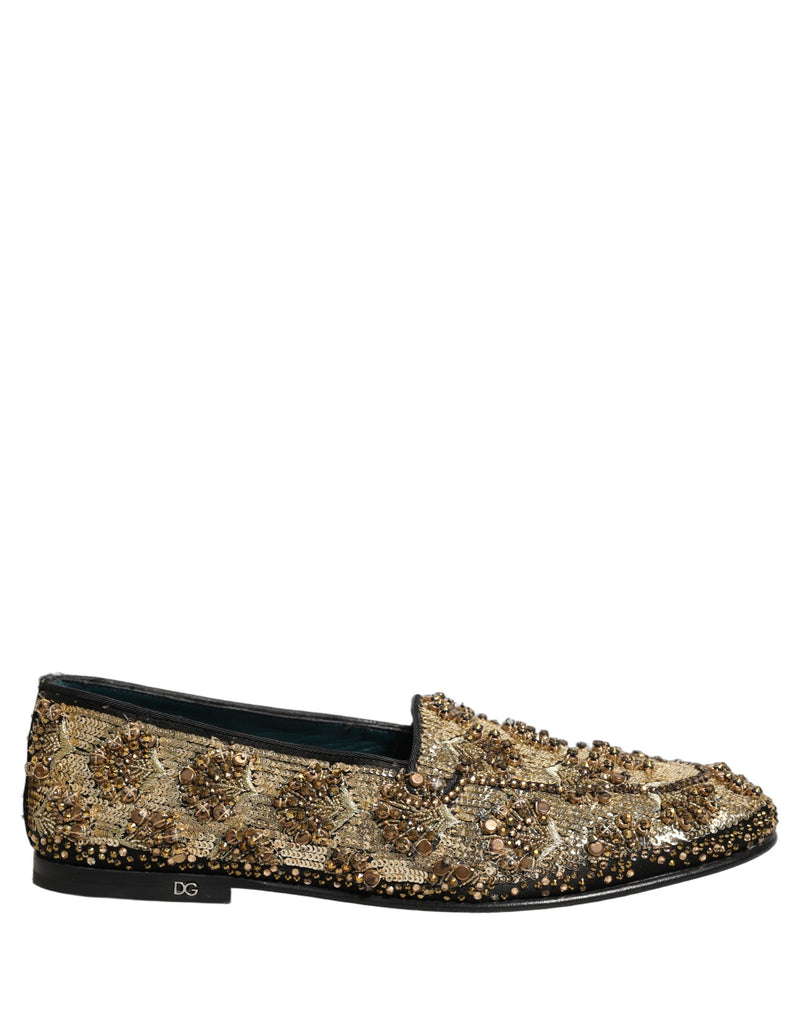 Dolce & Gabbana Gold Sequin Embellished Dress Loafers