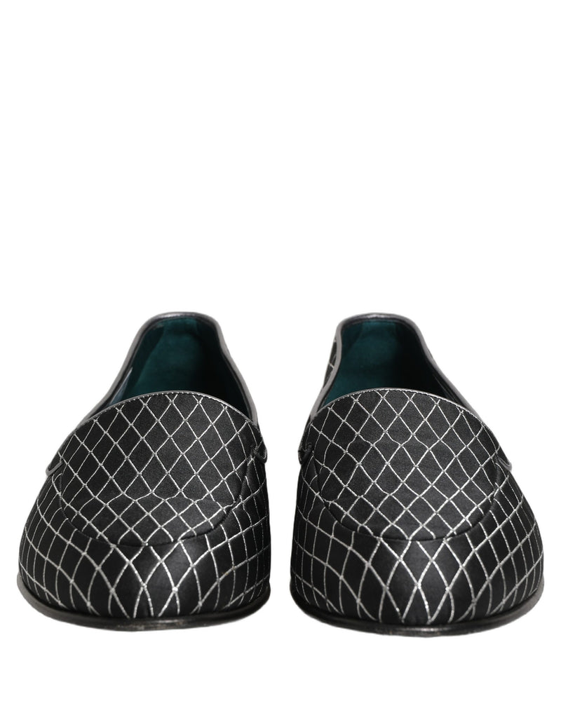 Dolce & Gabbana Black Velvet Diamond Stitched Loafers