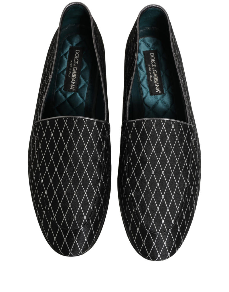 Dolce & Gabbana Black Velvet Diamond Stitched Loafers