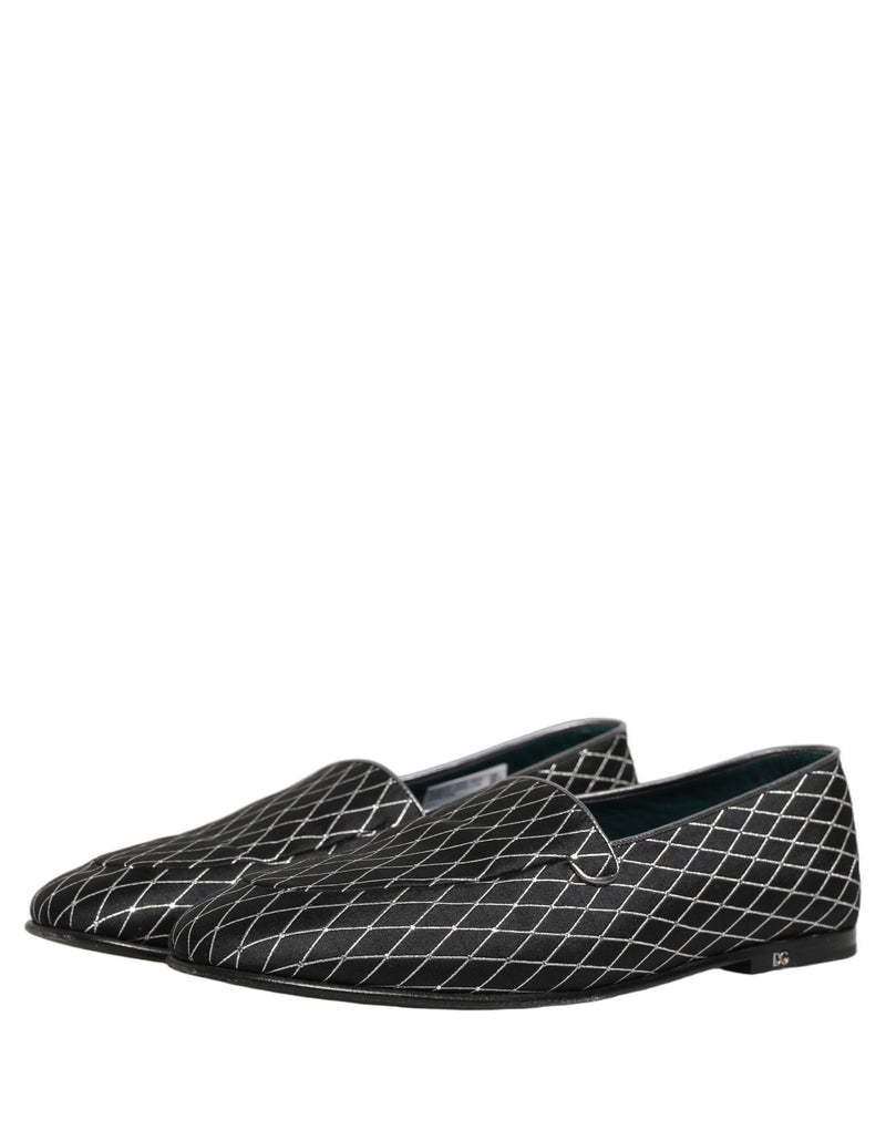 Dolce & Gabbana Black Velvet Diamond Stitched Loafers