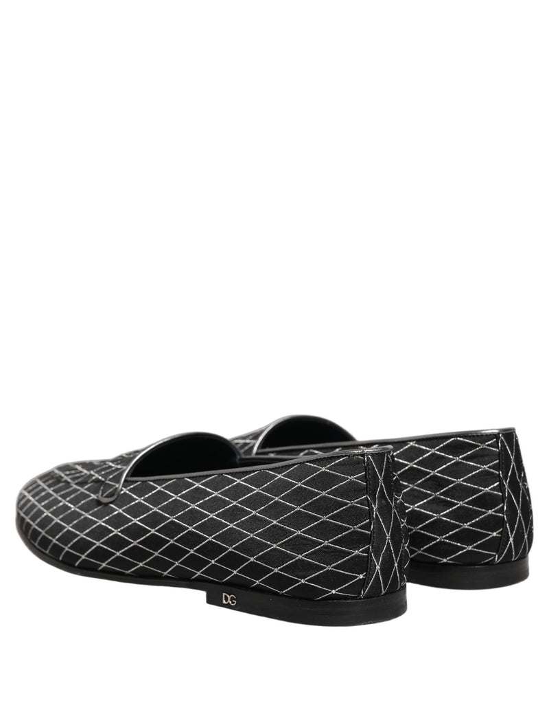 Dolce & Gabbana Black Velvet Diamond Stitched Loafers