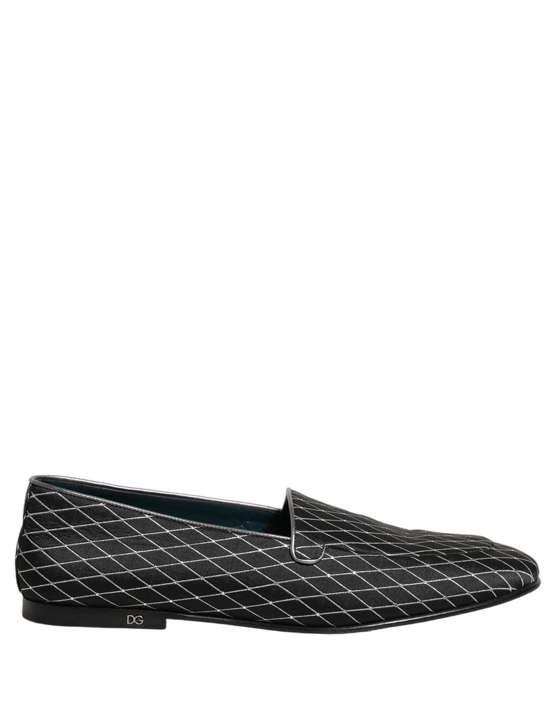 Dolce & Gabbana Black Velvet Diamond Stitched Loafers
