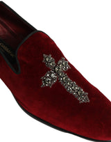 Dolce & Gabbana Maroon Suede Cross Slip On Dress Loafers