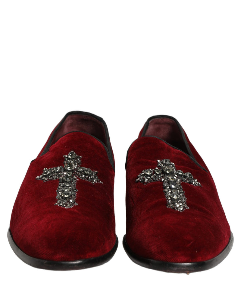 Dolce & Gabbana Maroon Suede Cross Slip On Dress Loafers