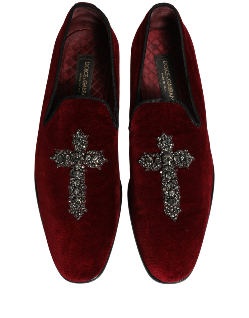 Dolce & Gabbana Maroon Suede Cross Slip On Dress Loafers