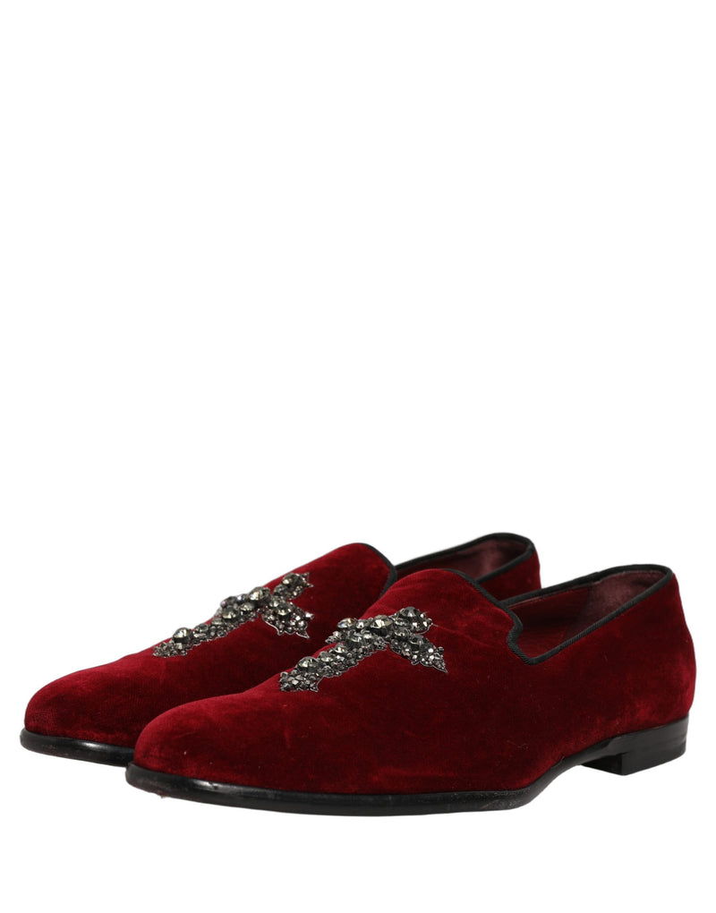 Dolce & Gabbana Maroon Suede Cross Slip On Dress Loafers
