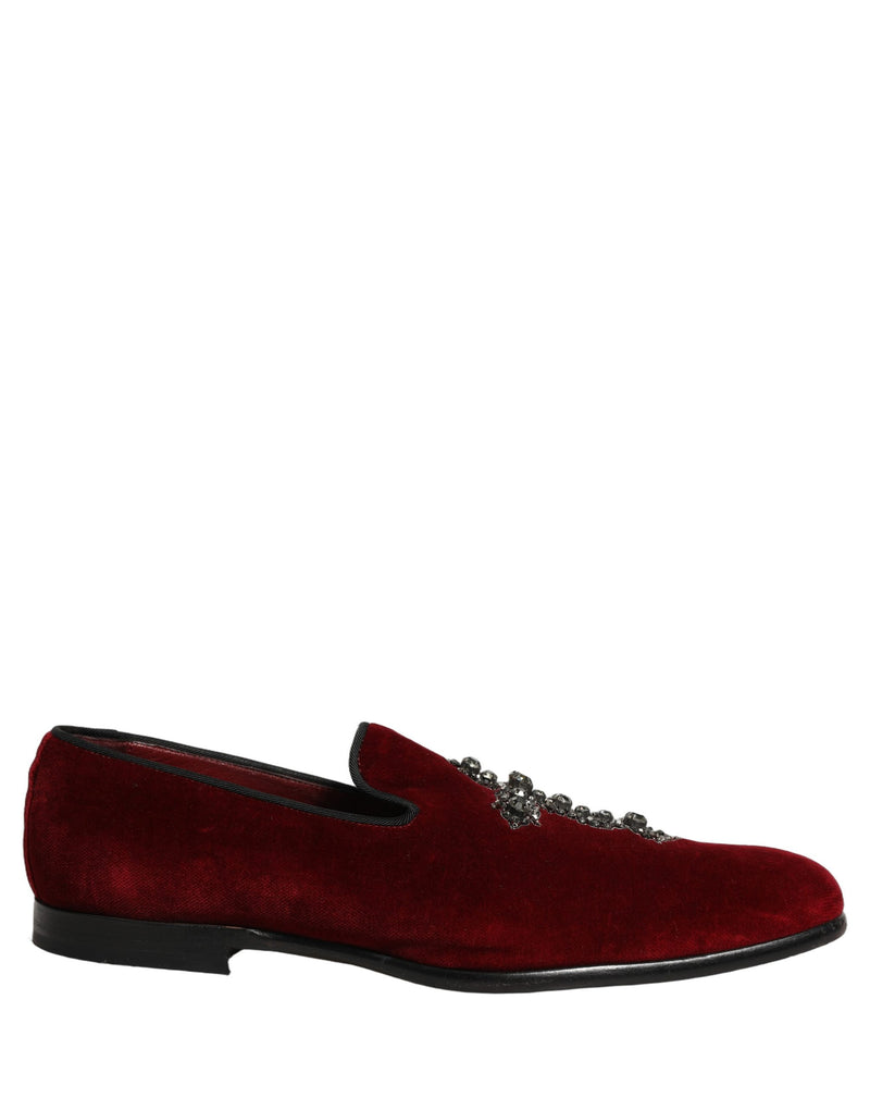 Dolce & Gabbana Maroon Suede Cross Slip On Dress Loafers