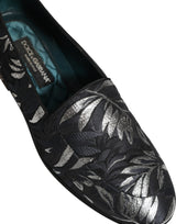 Dolce & Gabbana Black Leaf Embroidery Loafers for Men