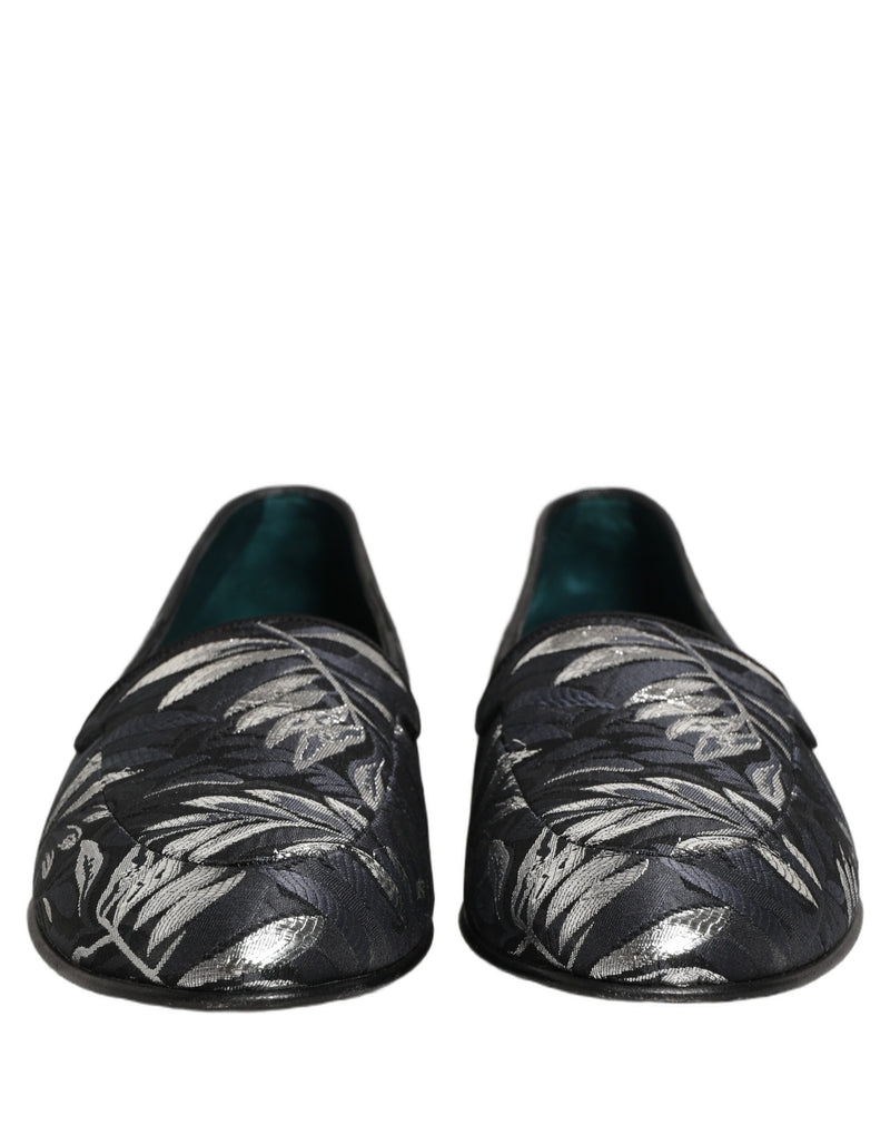 Dolce & Gabbana Black Leaf Embroidery Slip-On Loafers for Men