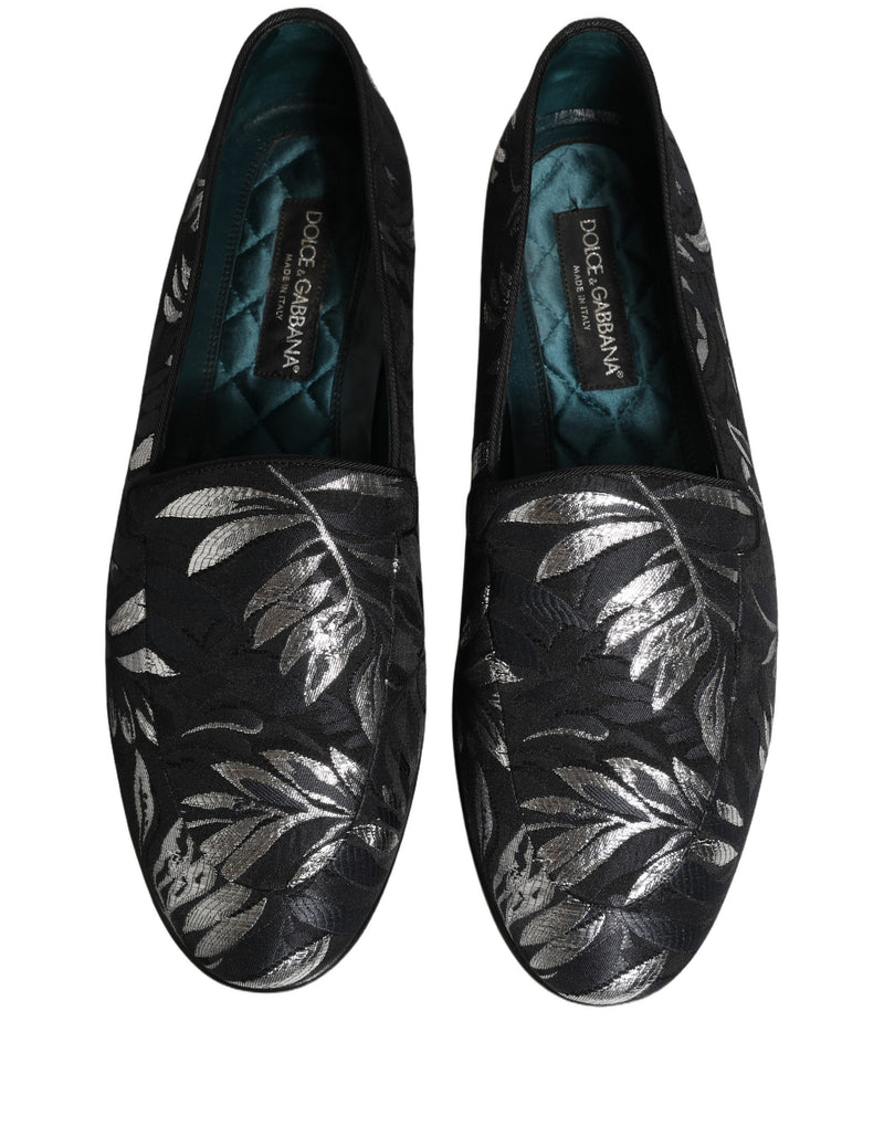 Dolce & Gabbana Black Leaf Embroidery Slip-On Loafers for Men