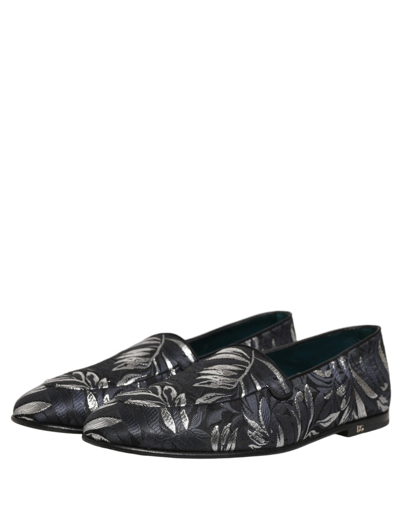 Dolce & Gabbana Black Leaf Embroidery Slip-On Loafers for Men