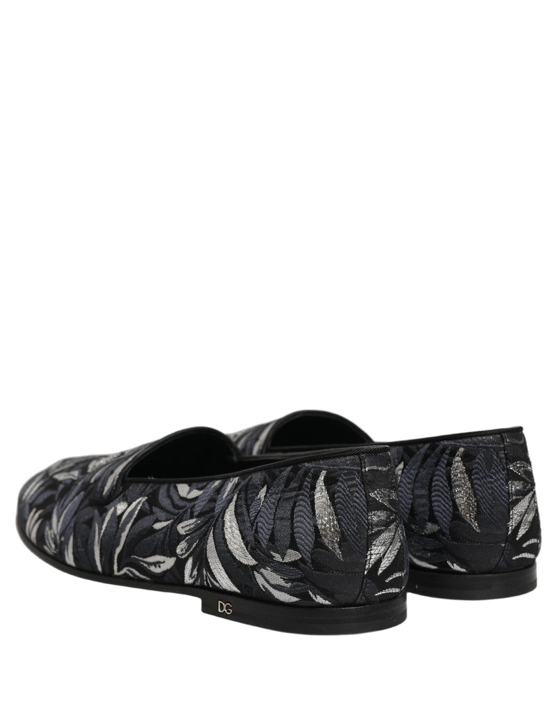 Dolce & Gabbana Black Leaf Embroidery Slip-On Loafers for Men