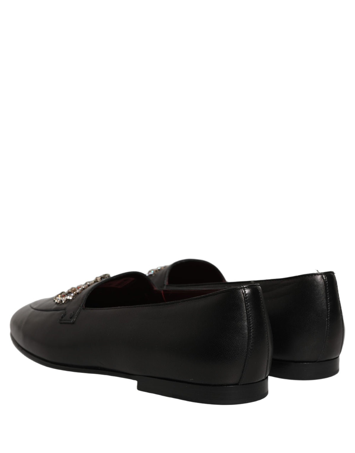 Dolce & Gabbana Black Leather Crown Embellished Loafers