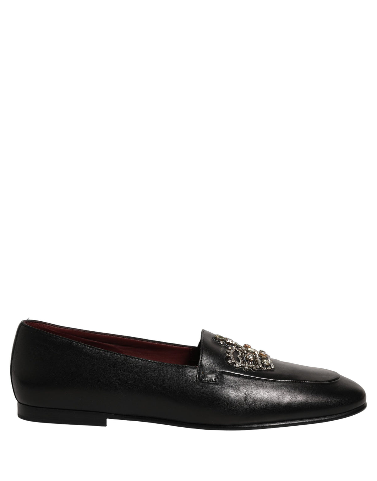 Dolce & Gabbana Black Leather Crown Embellished Loafers