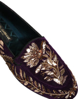 Dolce & Gabbana Violet Velvet Floral Embroidery Loafers