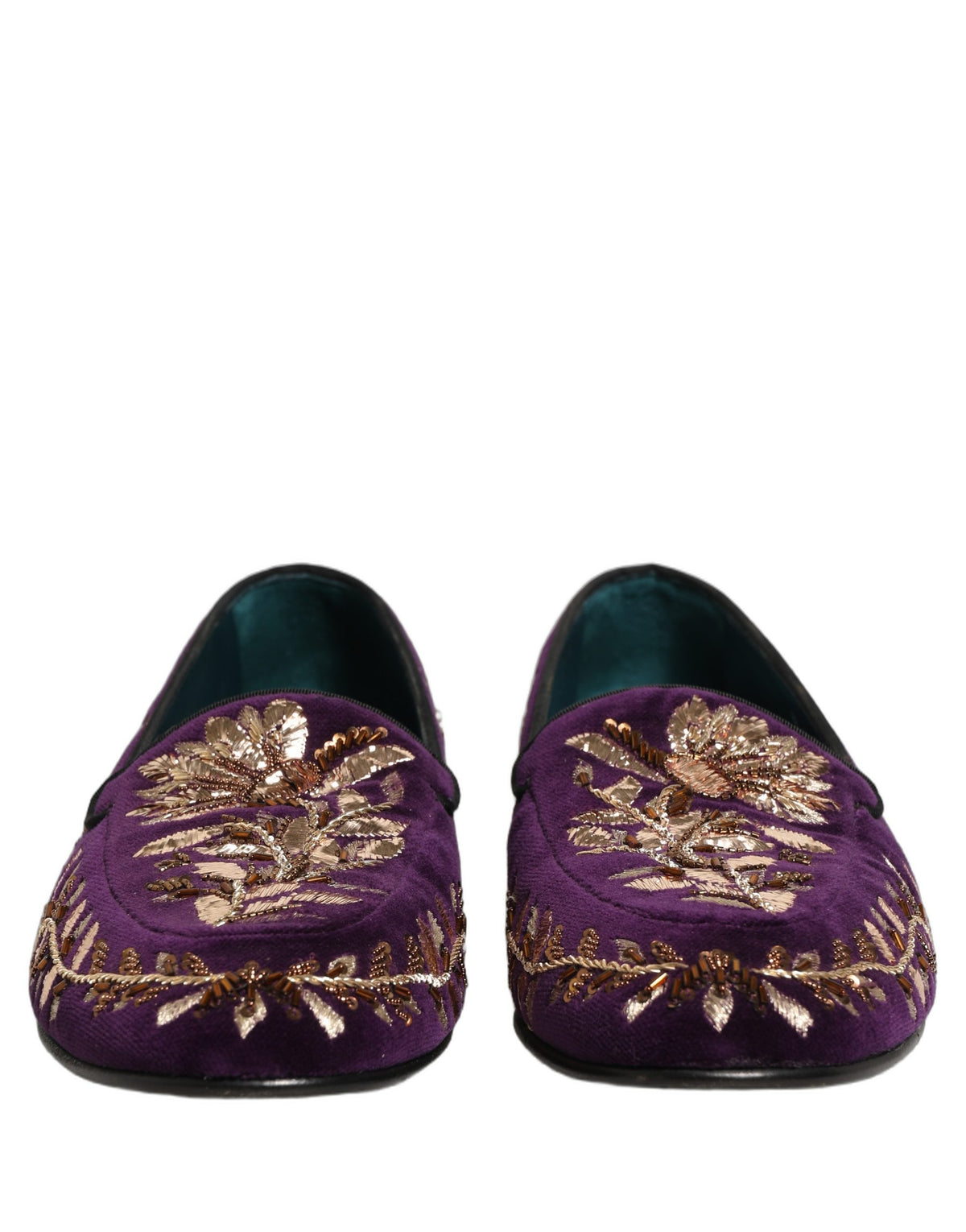 Dolce & Gabbana Violet Velvet Floral Embroidery Loafers