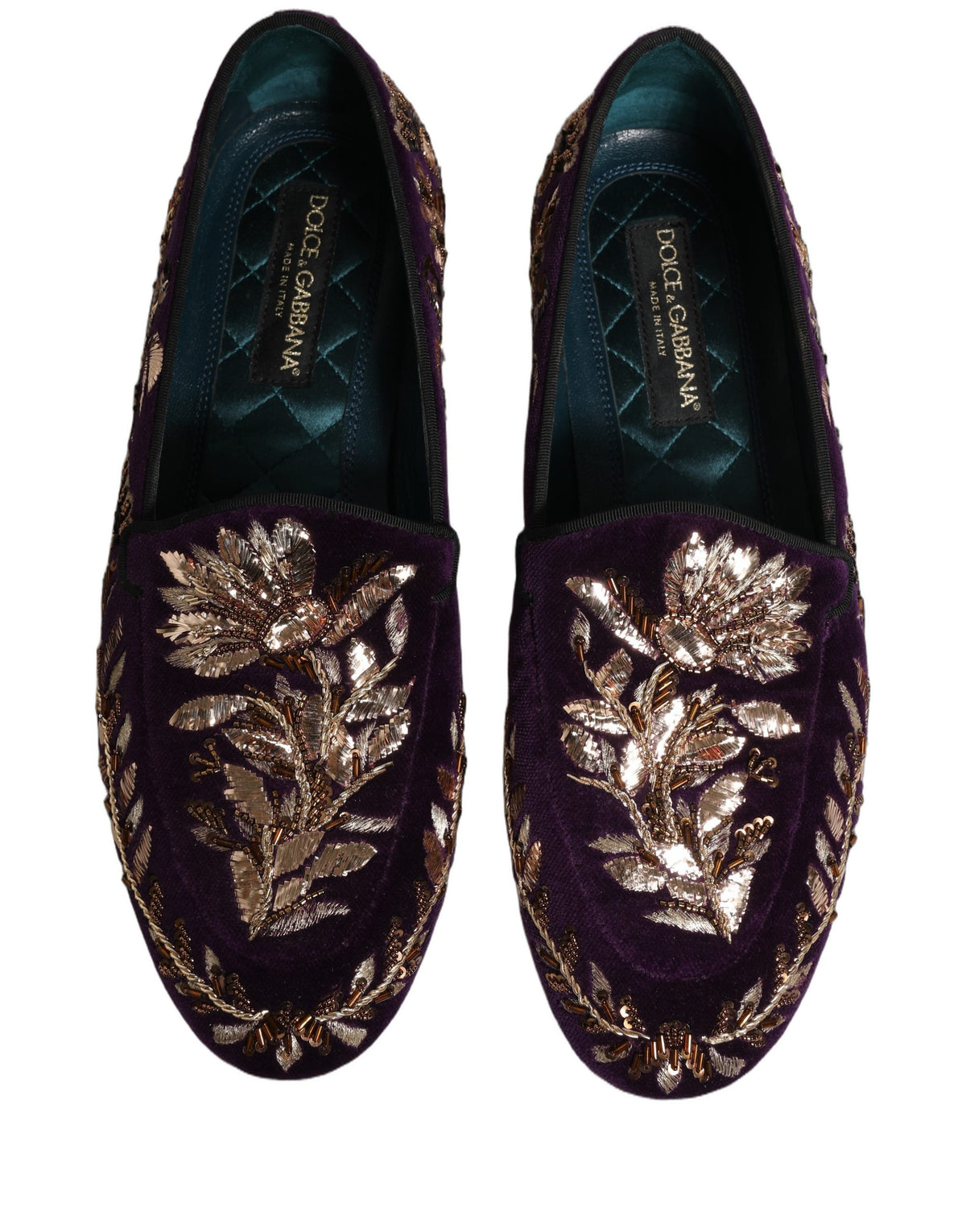 Dolce & Gabbana Violet Velvet Floral Embroidery Loafers
