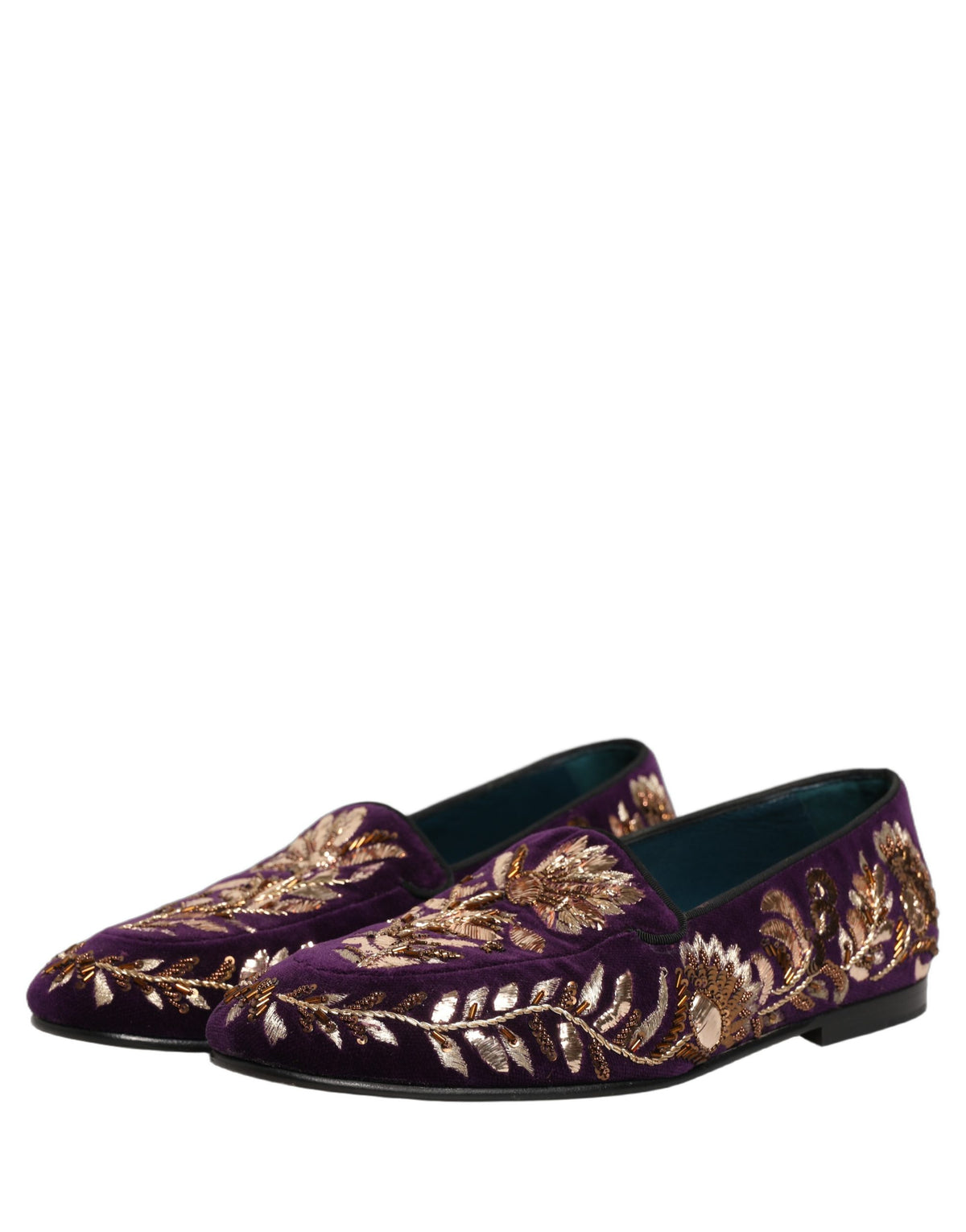 Dolce & Gabbana Violet Velvet Floral Embroidery Loafers
