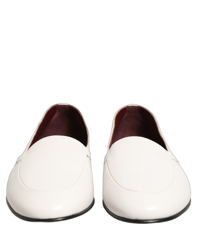 Dolce & Gabbana White Leather Logo Slip-On Loafers for Men