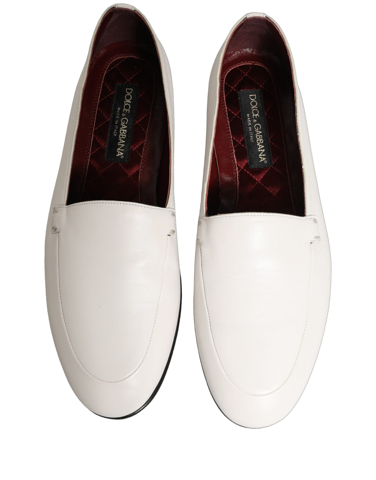 Dolce & Gabbana White Leather Logo Slip-On Loafers for Men