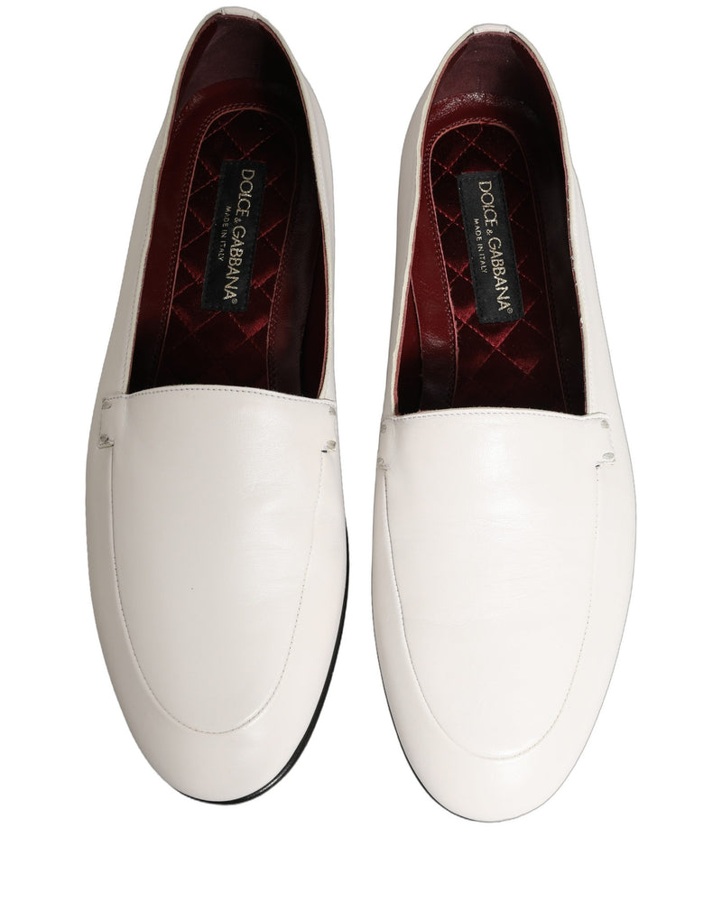 Dolce & Gabbana White Leather Logo Slip-On Loafers for Men
