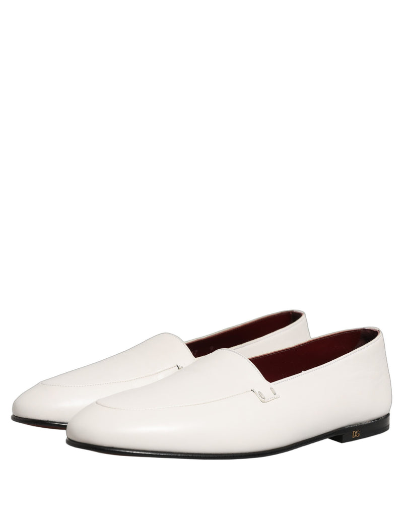 Dolce & Gabbana White Leather Logo Slip-On Loafers for Men