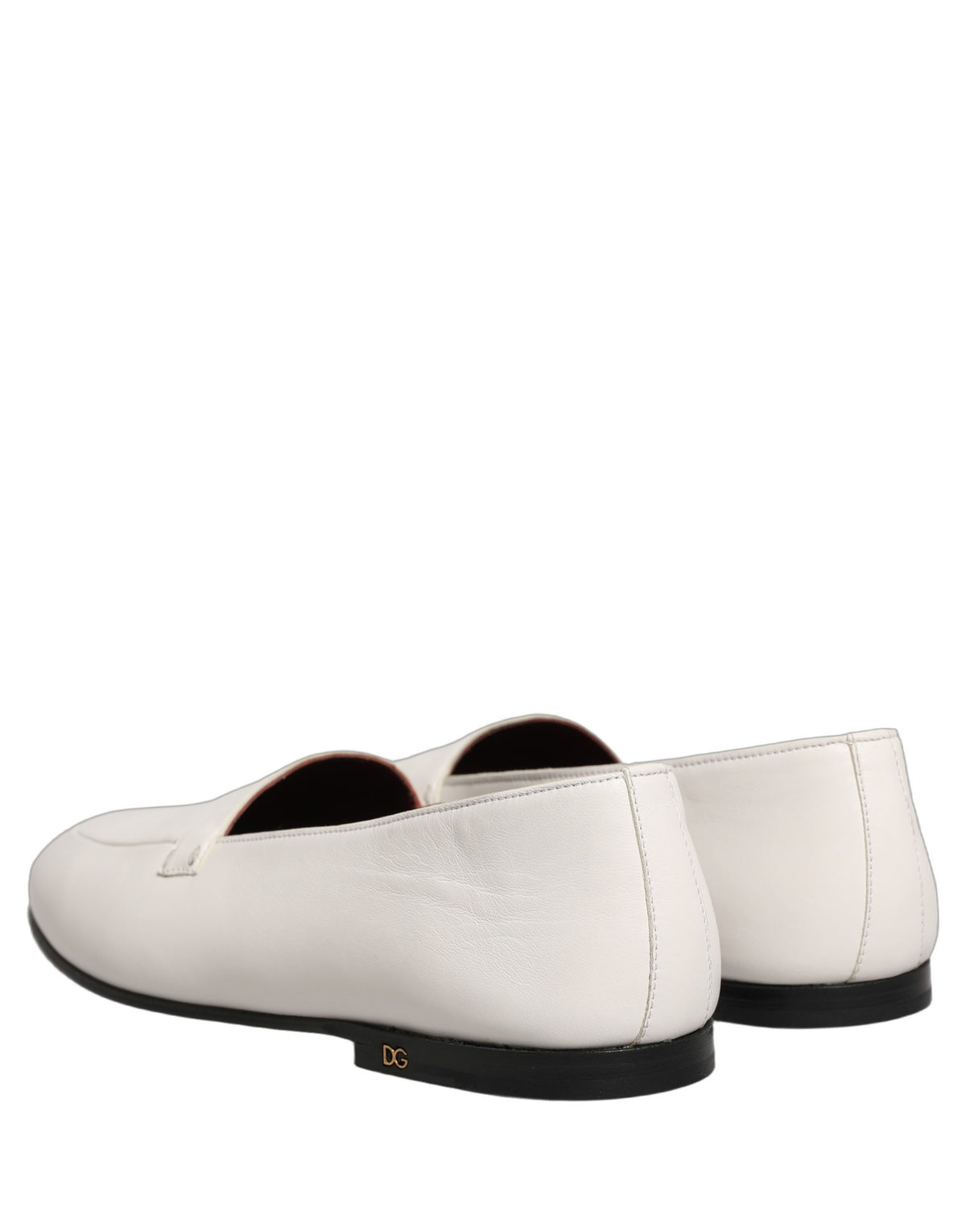 Dolce & Gabbana White Leather Logo Slip-On Loafers for Men