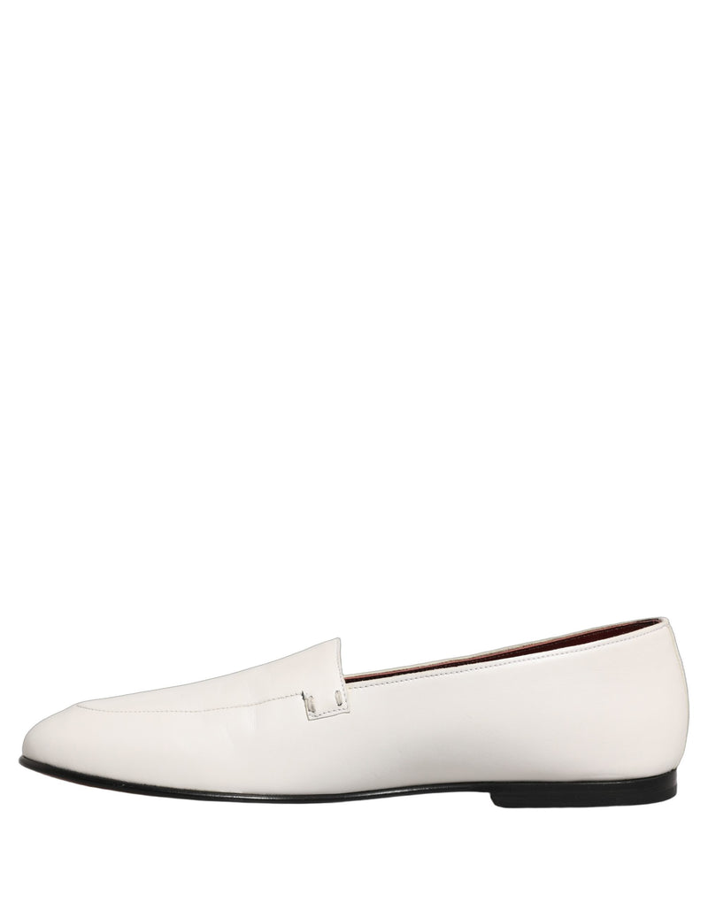 Dolce & Gabbana White Leather Logo Slip-On Loafers for Men