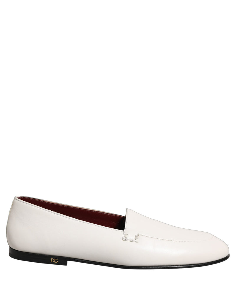Dolce & Gabbana White Leather Logo Slip-On Loafers for Men
