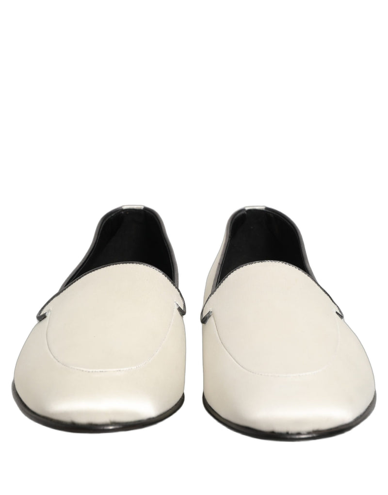 Dolce & Gabbana White Satin Logo Slip-On Loafers for Men