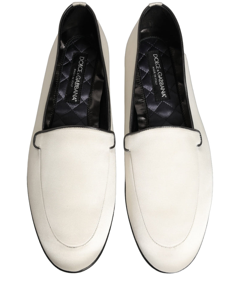 Dolce & Gabbana White Satin Logo Slip-On Loafers for Men