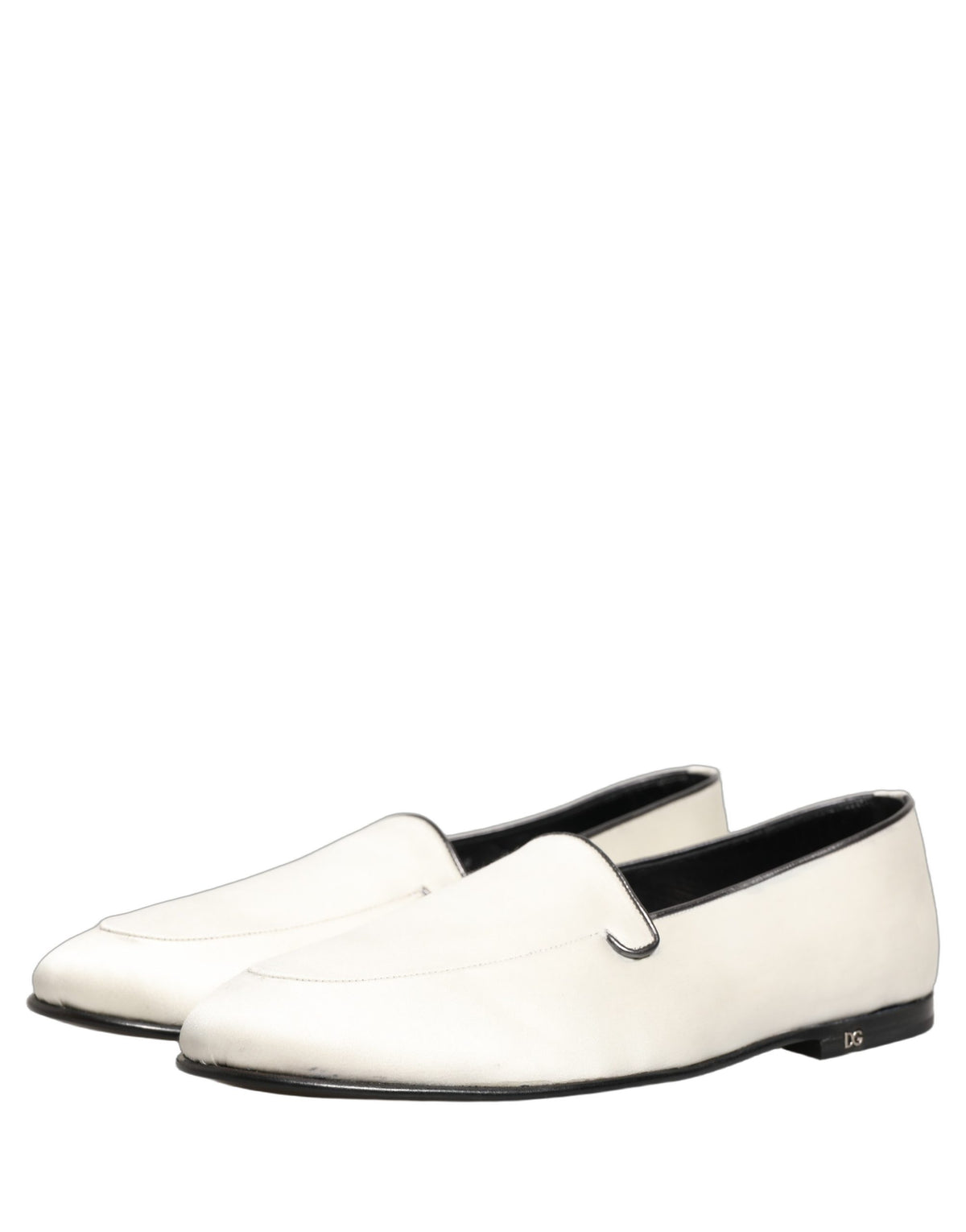 Dolce & Gabbana White Satin Logo Slip-On Loafers for Men