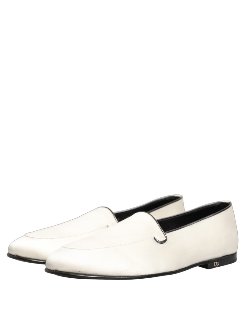 Dolce & Gabbana White Satin Logo Slip-On Loafers for Men