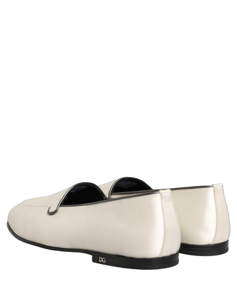 Dolce & Gabbana White Satin Logo Slip-On Loafers for Men