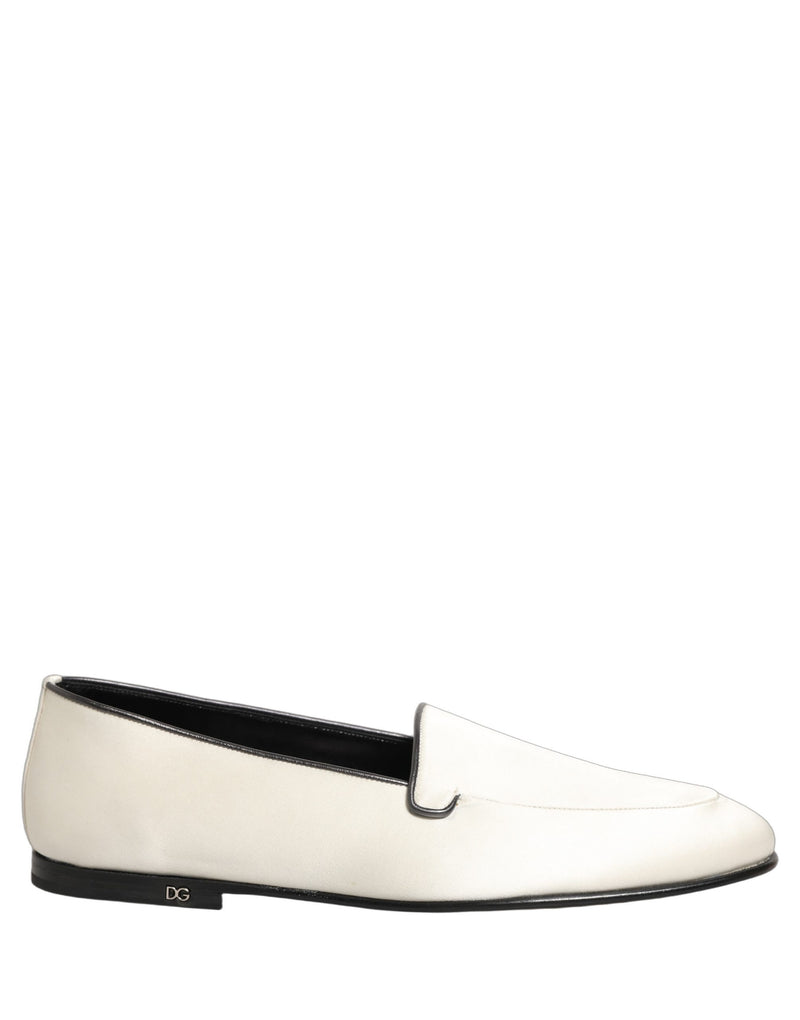 Dolce & Gabbana White Satin Logo Slip-On Loafers for Men