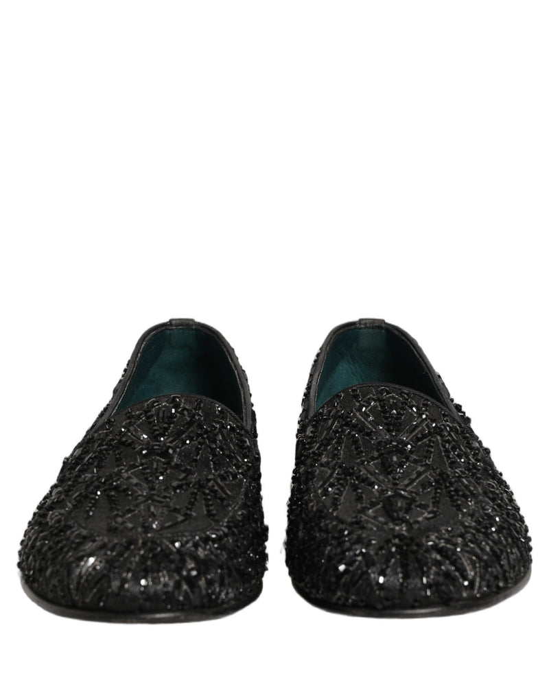 Dolce & Gabbana Black Velvet Embroidered Dress Loafers