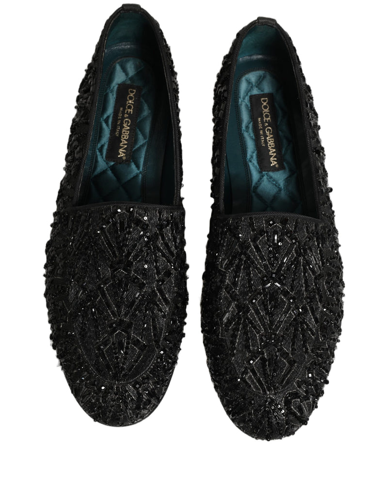 Dolce & Gabbana Black Velvet Embroidered Dress Loafers