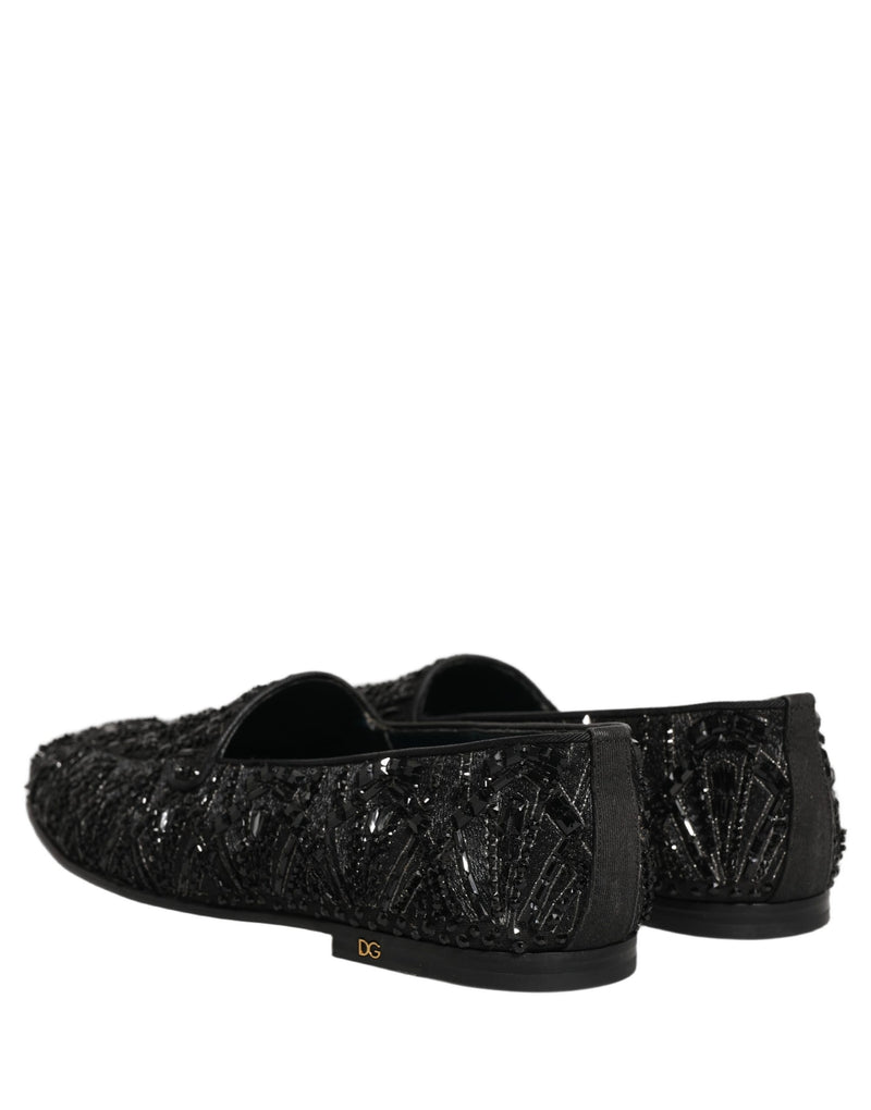 Dolce & Gabbana Black Velvet Embroidered Dress Loafers