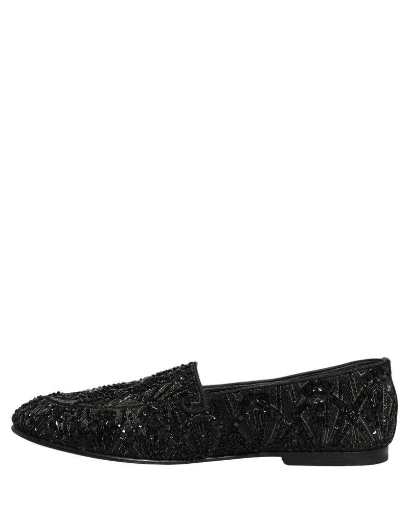 Dolce & Gabbana Black Velvet Embroidered Dress Loafers